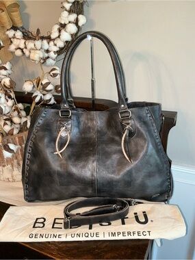 NWOT Bed Stu Leather Rockaway Shoulder Bag Crossbody Tote Black Rustic MSRP $345